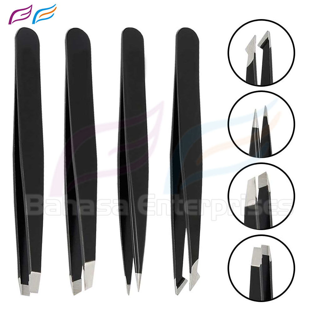 4Pcs Black Eyebrow Tweezer Set